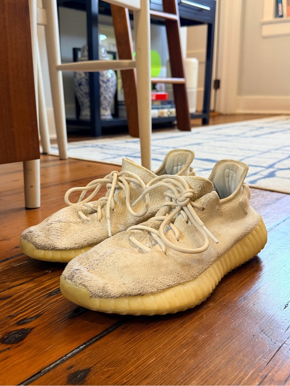 Yeezy Cream/Beige Knit Lace-Up Sneakers